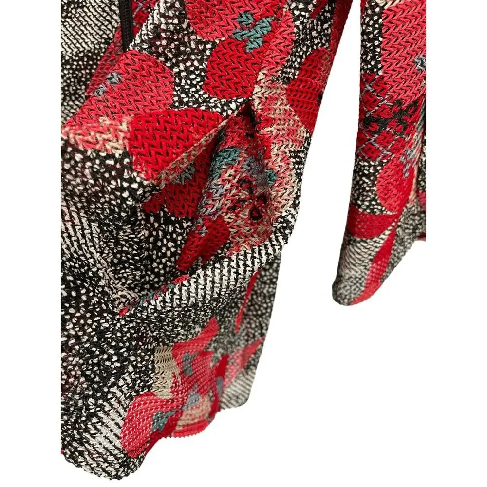 IC By Connie K Jacket Topper Red Floral Zip Front 3/4 Sleeves Size Large